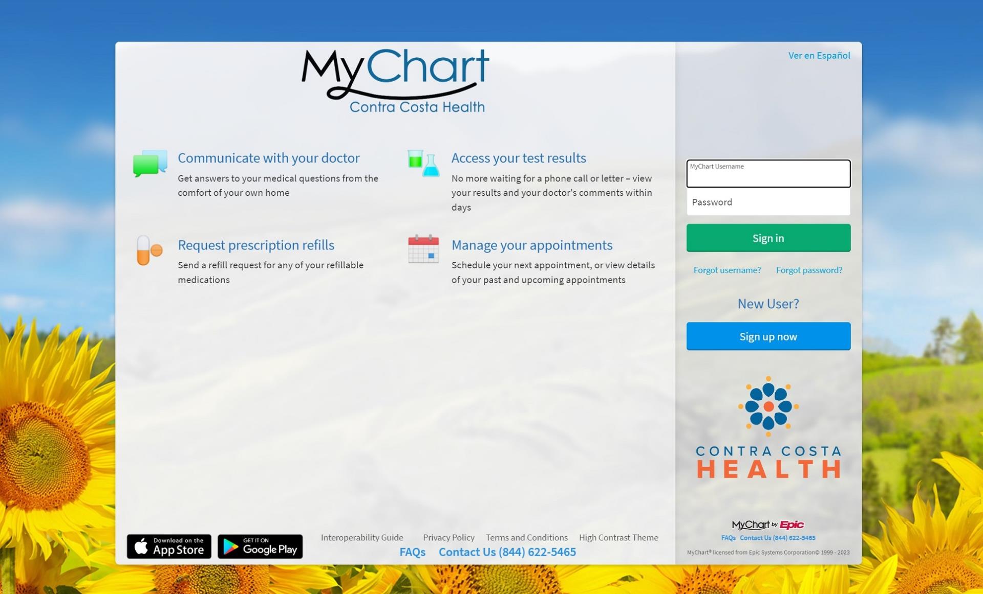 screenshot of Mychart login page
